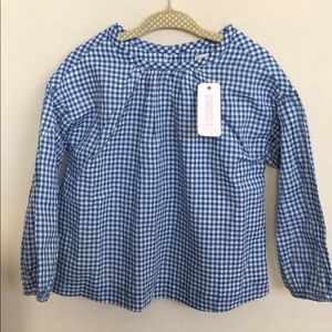 NWT Blue & White Gingham Pleated Top
